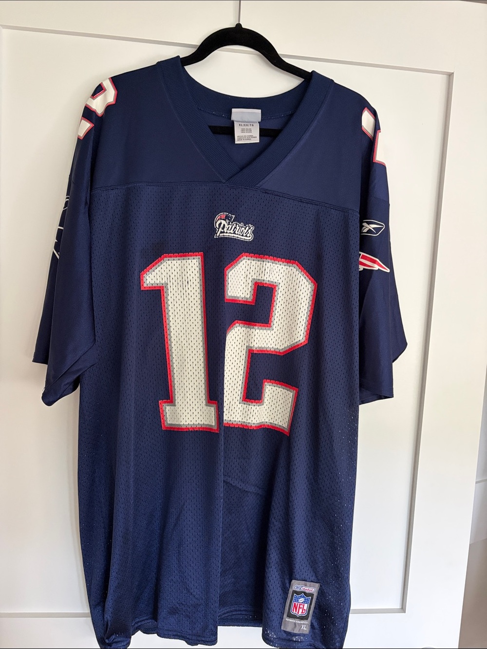 Reebok Patriots Navy Jersey with White & Red Number 12